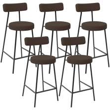 Kit 05 Banquetas Baixa Bar Cozinha Sala De Jantar Em Aço Milão L02 Suede Marrom - Lyam Decor