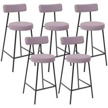 Kit 05 Banquetas Baixa Bar Cozinha Sala De Jantar Em Aço Milão L02 Suede Rosê - Lyam Decor