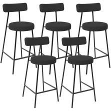 Kit 05 Banquetas Baixa Bar Cozinha Sala De Jantar Estrutura Em Aço Milão L02 Suede Preto - Lyam Decor