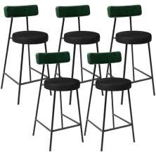 Kit 05 Banquetas Baixa Bar Cozinha Sala De Jantar Milão L02 Facto Verde Musgo Preto - Lyam Decor