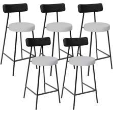 Kit 05 Banquetas Baixa Bar Cozinha Sala Jantar Milão L02 Couríssimo Preto Linho Cinza - Lyam Decor