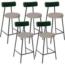 Kit 05 Banquetas Baixa Cozinha E Sala Jantar Bancada Milão L02 Facto Verde Linho Bege - Lyam Decor