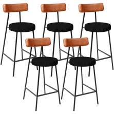 Kit 05 Banquetas Baixa Cozinha Sala Jantar Bancada Milão L02 Couríssimo Camel Linho Chumbo - Lyam Decor