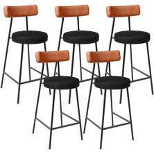 Kit 05 Banquetas Baixa Cozinha Sala Jantar Bancada Milão L02 Couríssimo Camel Preto - Lyam Decor