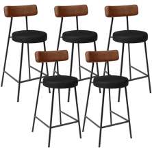 Kit 05 Banquetas Baixa Cozinha Sala Jantar Bancada Milão L02 Couríssimo Marrom Preto - Lyam Decor