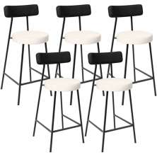 Kit 05 Banquetas Baixa Cozinha Sala Jantar Bancada Milão L02 Couríssimo Preto Linho Cru - Lyam Decor