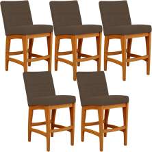 Kit 05 Banquetas Baixa Para Cozinha Bancada Bar Sala Jantar Fixa Mila L02 Suede Marrom - Lyam Decor
