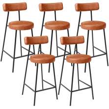 Kit 05 Banquetas Baixa Para Cozinha Sala De Jantar Bancada Milão L02 Couríssimo Camel - Lyam Decor