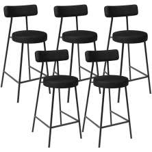 Kit 05 Banquetas Baixa Para Cozinha Sala De Jantar Bancada Milão L02 Couríssimo Preto - Lyam Decor