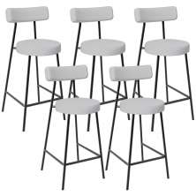 Kit 05 Banquetas Baixa Para Cozinha Sala De Jantar Bancada Milão L02 Linho Cinza - Lyam Decor