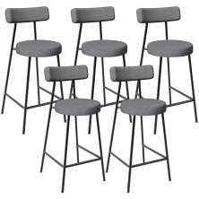 Kit 05 Banquetas Baixa Para Cozinha Sala De Jantar Bancada Milão L02 Linho Cinza Escuro - Lyam Decor