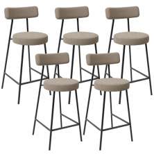 Kit 05 Banquetas Baixa Para Cozinha Sala De Jantar Bar Bancada Milão L02 Bouclê Bege - Lyam Decor
