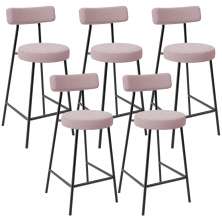 Kit 05 Banquetas Baixa Para Cozinha Sala De Jantar Bar Bancada Milão L02 Bouclê Rosê - Lyam Decor