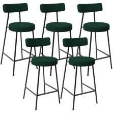 Kit 05 Banquetas Baixa Para Cozinha Sala De Jantar Bar Bancada Milão L02 Bouclê Verde - Lyam Decor