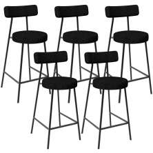 Kit 05 Banquetas Baixa Para Cozinha Sala De Jantar Bar Bancada Milão L02 Linho Chumbo - Lyam Decor