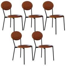 Kit 05 Cadeiras Estofada Para Sala de Jantar Azuri Preto C01 Courino Caramelo - Lyam Decor