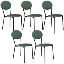 Kit 05 Cadeiras Estofada Para Sala de Jantar Azuri Preto C01 Courino Verde Sálvia - Lyam Decor