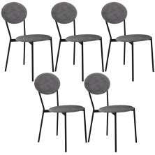 Kit 05 Cadeiras Estofada Para Sala de Jantar Azuri Preto C01 Linho Prata - Lyam Decor