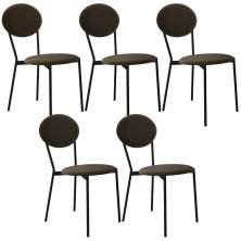 Kit 05 Cadeiras Estofada Para Sala de Jantar Azuri Preto C01 Veludo Marrom Sand - Lyam Decor