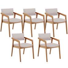 Kit 05 Cadeiras Para Sala de Jantar Estar Living Giorgia L02 Linho Bege - Lyam Decor