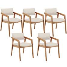 Kit 05 Cadeiras Para Sala de Jantar Estar Living Giorgia L02 Linho Cru - Lyam Decor