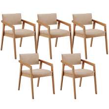 Kit 05 Cadeiras Para Sala de Jantar Estar Living Giorgia L02 Suede Bege - Lyam Decor