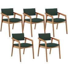 Kit 05 Cadeiras Para Sala de Jantar Estar Living Giorgia L02 Suede Verde Musgo - Lyam Decor