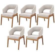 Kit 05 Cadeiras de Jantar e Estar Living Estofada Lince L02 Bouclê Cru - Lyam Decor