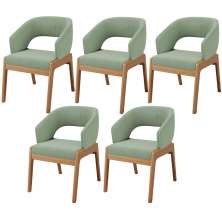 Kit 05 Cadeiras de Jantar e Estar Living Estofada Lince L02 Bouclê Oliva - Lyam Decor