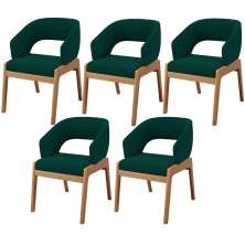 Kit 05 Cadeiras de Jantar e Estar Living Estofada Lince L02 Bouclê Verde - Lyam Decor