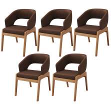 Kit 05 Cadeiras de Jantar e Estar Living Estofada Lince L02 Couríssimo Marrom - Lyam Decor