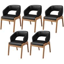 Kit 05 Cadeiras de Jantar e Estar Living Estofada Lince L02 Couríssimo Preto - Lyam Decor