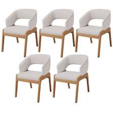 Kit 05 Cadeiras de Jantar e Estar Living Estofada Lince L02 Linho Bege - Lyam Decor