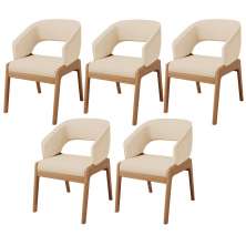 Kit 05 Cadeiras de Jantar e Estar Living Estofada Lince L02 Linho Bege Escuro - Lyam Decor