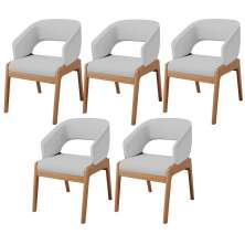 Kit 05 Cadeiras de Jantar e Estar Living Estofada Lince L02 Linho Cinza - Lyam Decor