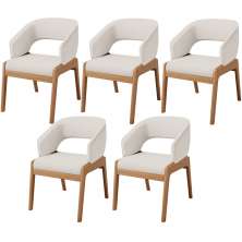 Kit 05 Cadeiras de Jantar e Estar Living Estofada Lince L02 Linho Cru - Lyam Decor