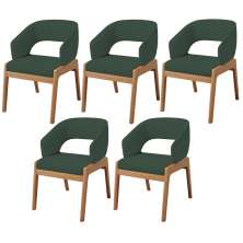 Kit 05 Cadeiras de Jantar e Estar Living Estofada Lince L02 Linho Verde Musgo - Lyam Decor