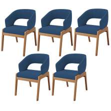 Kit 05 Cadeiras de Jantar e Estar Living Estofada Lince L02 Suede Azul Marinho - Lyam Decor