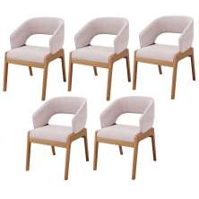 Kit 05 Cadeiras de Jantar e Estar Living Estofada Lince L02 Suede Rosê - Lyam Decor
