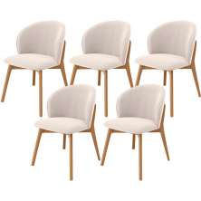 Kit 05 Cadeiras de Jantar e Estar Living Estofada Mia L02 Suede Bege - Lyam Decor