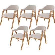Kit 05 Cadeiras de Jantar e Estar Living Estofada Nadja L02 Bouclê Bege - Lyam Decor