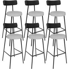 Kit 06 Banquetas Alta Bar Cozinha Sala De Jantar Milão L02 Couríssimo Preto Linho Cinza - Lyam Decor