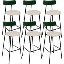 Kit 06 Banquetas Alta Bar Cozinha Sala De Jantar Milão L02 Facto Verde Musgo Linho Cru - Lyam Decor