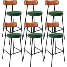 Kit 06 Banquetas Alta Bar Cozinha Sala Jantar Milão L02 Couríssimo Camel Facto Verde - Lyam Decor