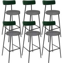 Kit 06 Banquetas Alta Bar Cozinha Sala Jantar Milão L02 Facto Verde Linho Cinza Escuro - Lyam Decor
