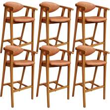 Kit 06 Banquetas Alta Cozinha Bancada Bar Sala de Jantar Fixa Cecília L02 Couríssimo Camel - Lyam