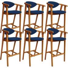 Kit 06 Banquetas Alta Cozinha Bancada Bar Sala de Jantar Fixa Cecília L02 Suede Azul Marinho - Lyam