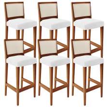 Kit 06 Banquetas Alta Cozinha Sala De Jantar Encosto Tela Branco Zion L02 Facto Branco - Lyam Decor