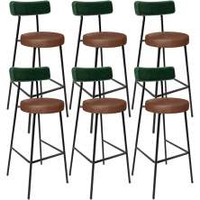 Kit 06 Banquetas Alta Cozinha Sala De Jantar Milão L02 Facto Verde Couríssimo Marrom - Lyam Decor