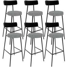 Kit 06 Banquetas Alta Cozinha Sala Jantar Em Aço Milão L02 Couríssimo Preto Pied Poule - Lyam Decor